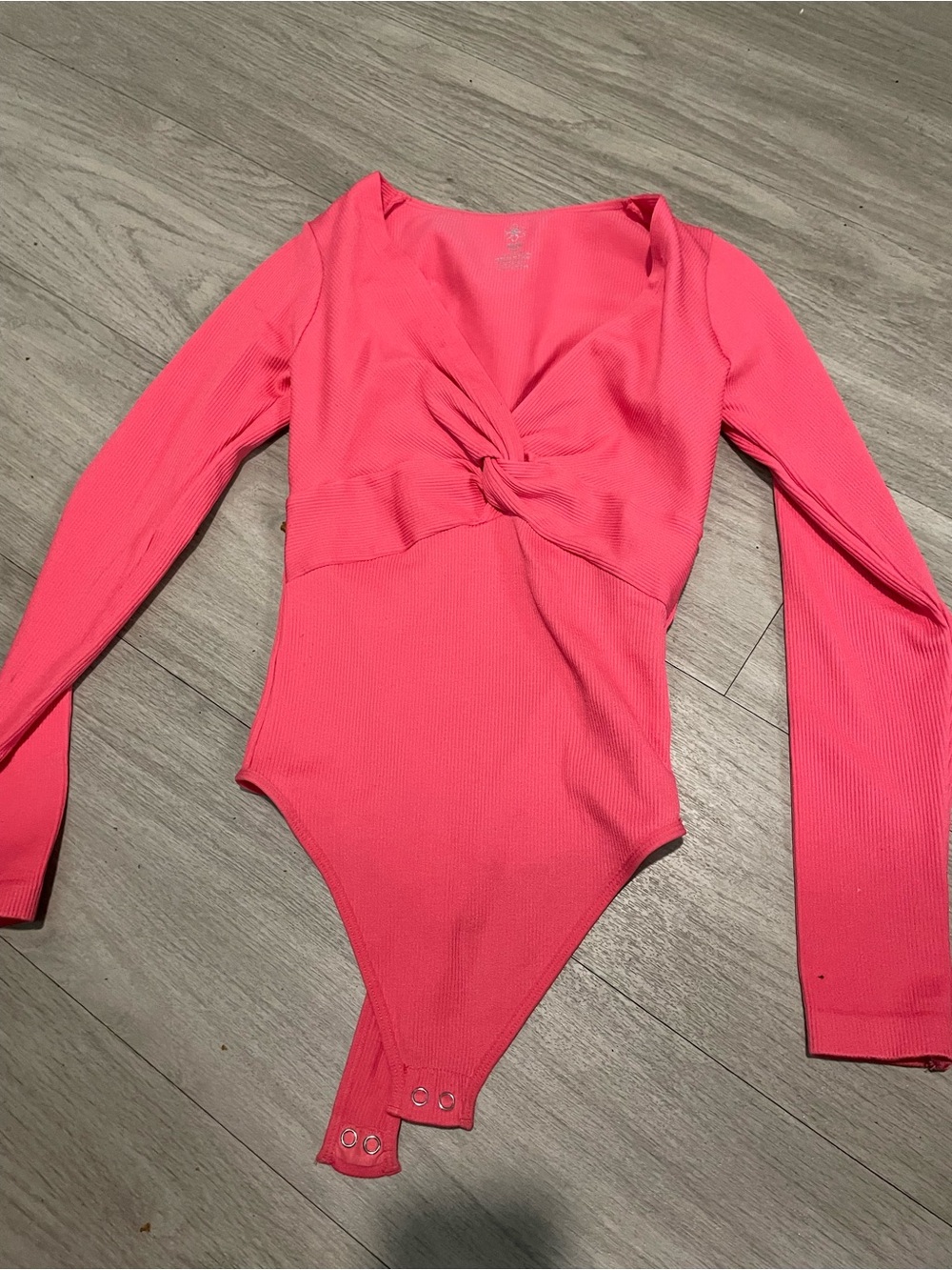 Aura Twist-Front Long Sleeve Bodysuit - Bright Pink